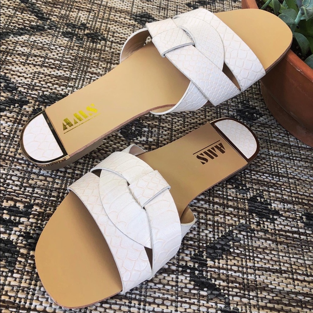 New! Off White Croc Print Slide Sandals